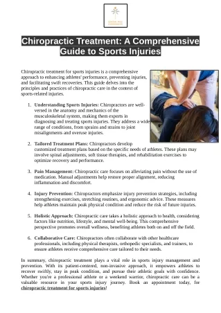 Chiropractic Treatment: A Comprehensive Guide to Sports Injuries