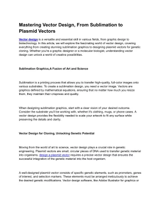 Mastering Vector Design, From Sublimation to Plasmid Vectors
