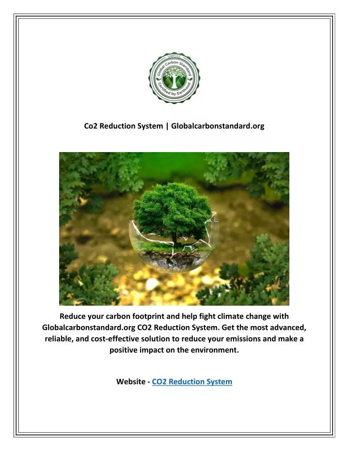 co2 reduction system globalcarbonstandard org