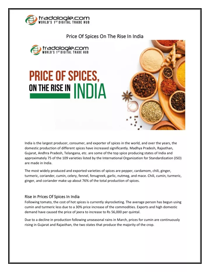 price of spices on the rise in india price