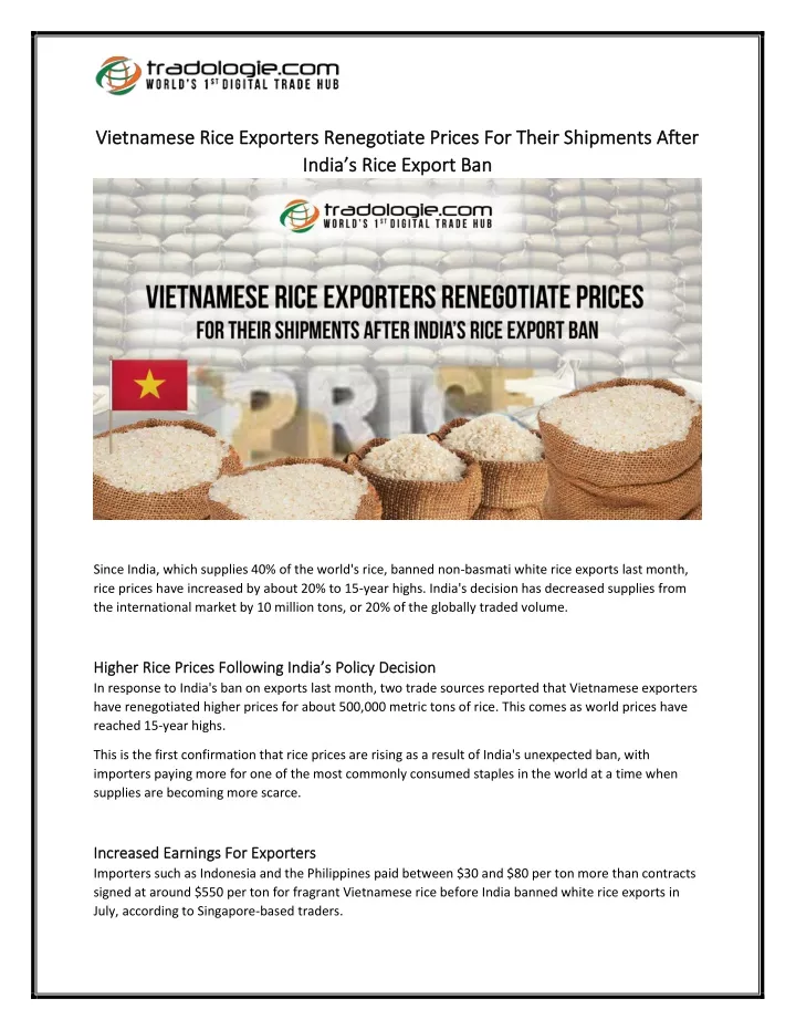 vietnamese rice exporters renegotiate prices