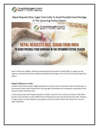 nepal requests rice sugar from india to avoid