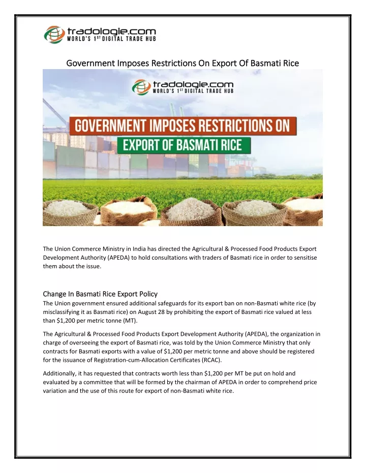 government imposes restrictions on export