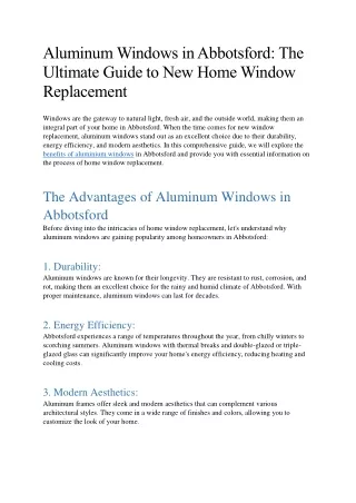 Aluminum Windows in Abbotsford The Ultimate Guide to New Home Window Replacement