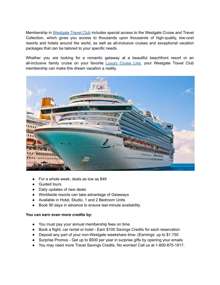 westgate cruise and travel membership fee