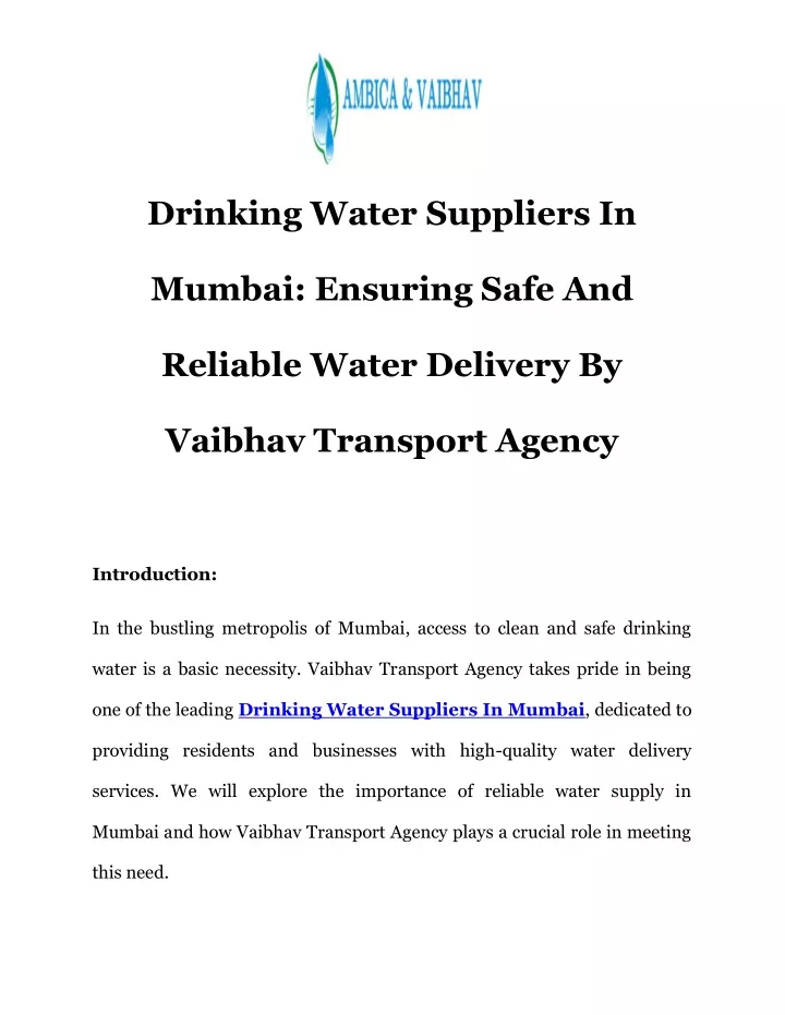 drinking water suppliers in