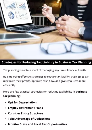 Strategies for Reducing Tax Liability in Business Tax Planning