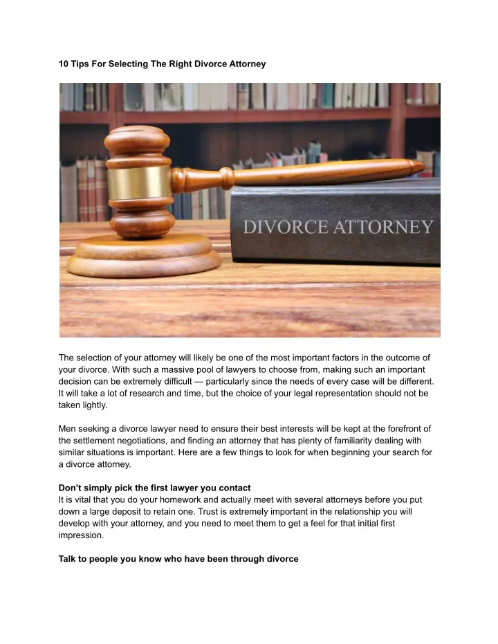 10 tips for selecting the right divorce attorney