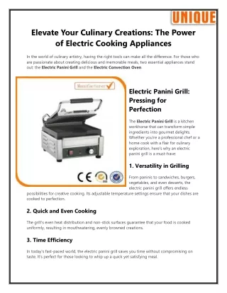 Elevate Your Culinary Creations The Power of Electric Cooking Appliances