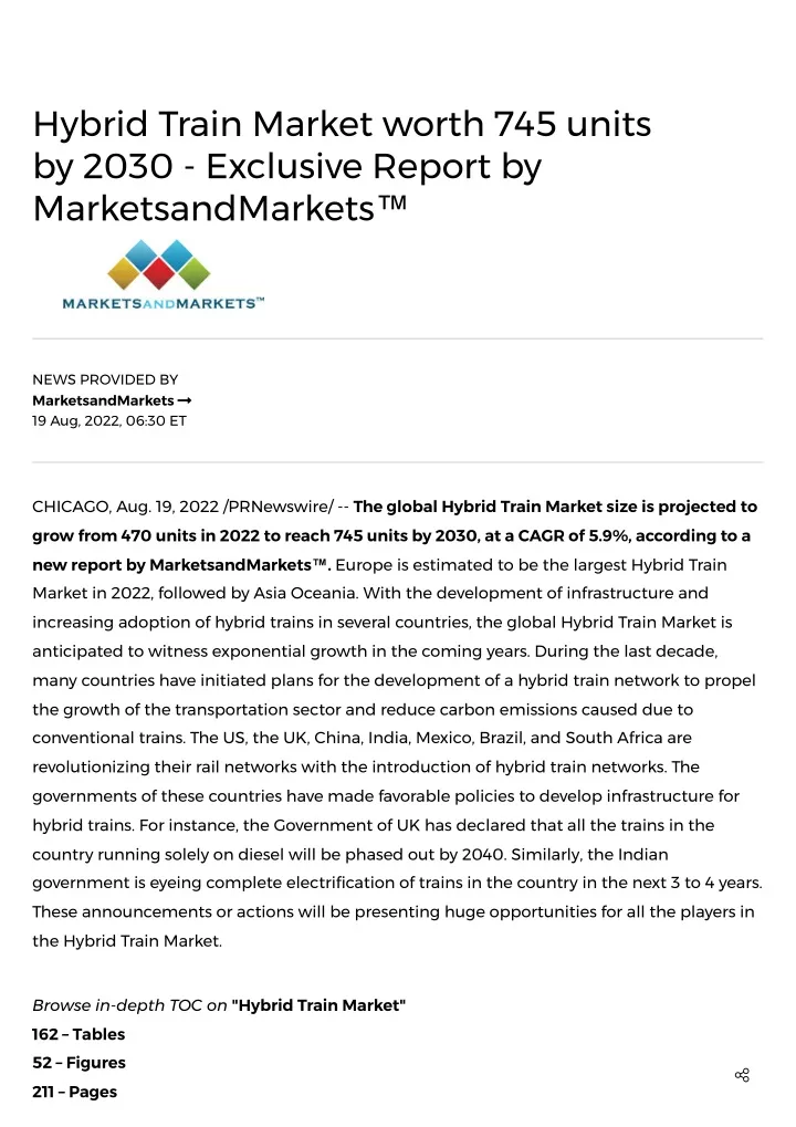 hybrid train market worth 745 units by 2030