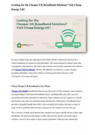 Looking for the Cheaper UK Broadband Solutions? Visit Cheap Energy UK!