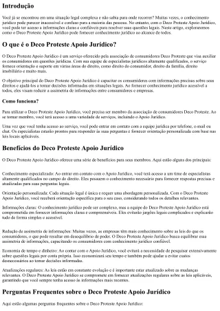 Deco Proteste Apoio Juridico: Conhecimento jurídico ao alcance de todos.