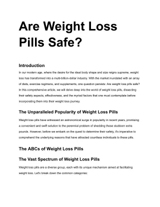 Are Weight Loss Pills Safe