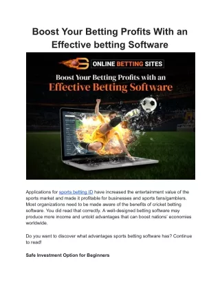 Boost Your Betting Profits With an Effective betting Software