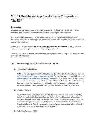 Top 11 Healthcare App Development Companies in The USA