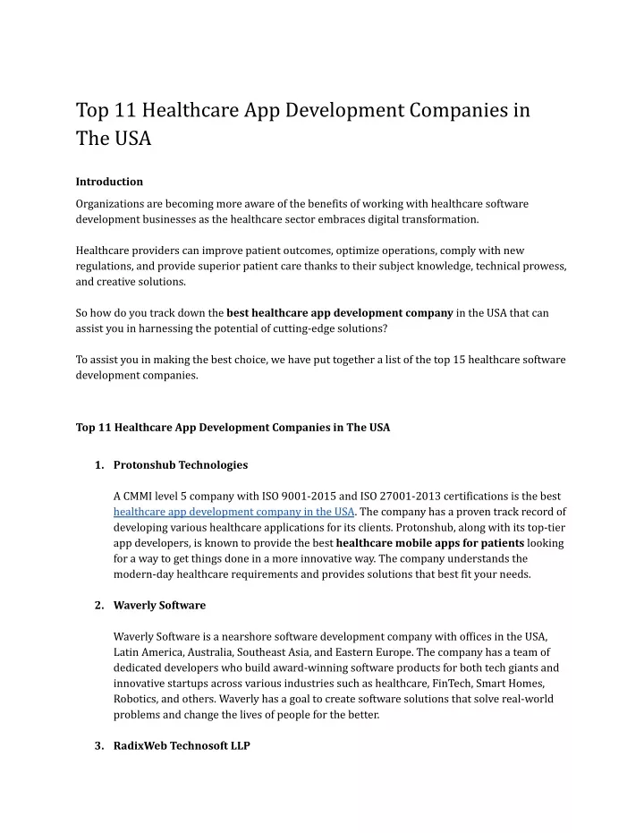 top 11 healthcare app development companies