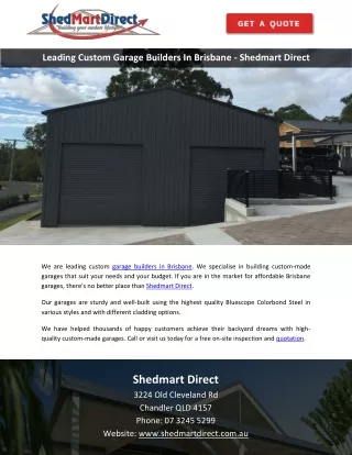 Leading Custom Garage Builders In Brisbane - Shedmart Direct