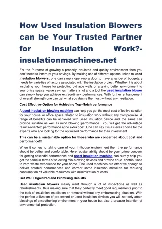 How Used Insulation Blowers can be Your Trusted Partner for Insulation Work-insulationmachines.net