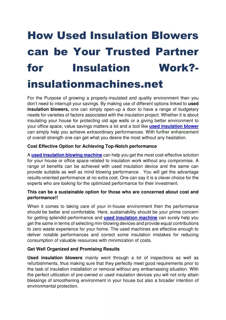 how used insulation blowers can be your trusted