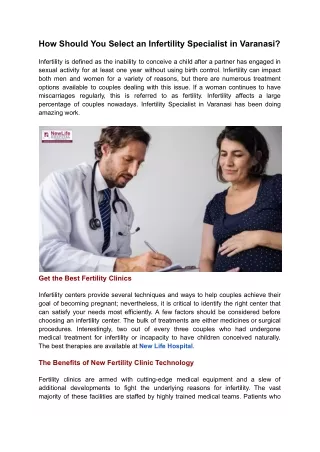 How should you select an Infertility Specialist in Varanasi_