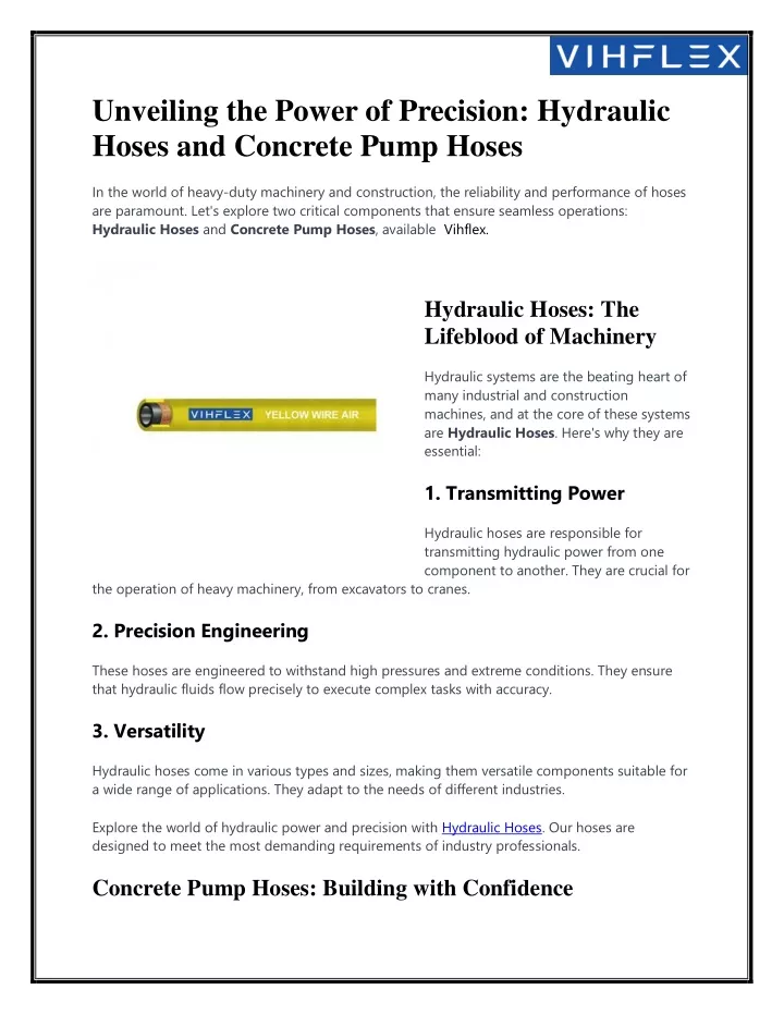 unveiling the power of precision hydraulic hoses