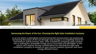 Harnessing the Power of the Sun: Choosing the Right Solar Installation Company