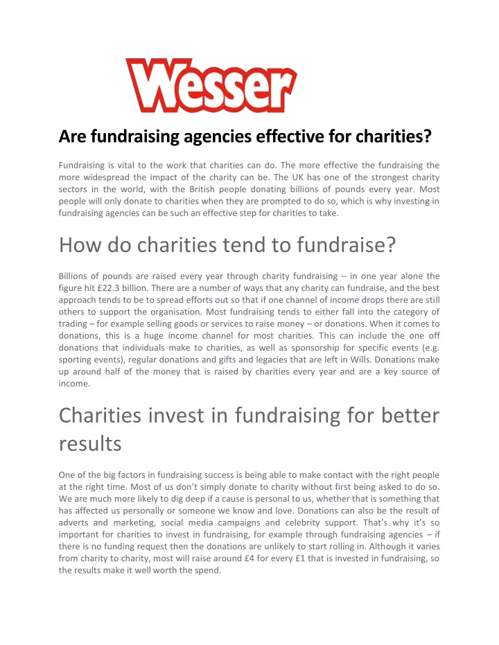 are fundraising agencies effective for charities