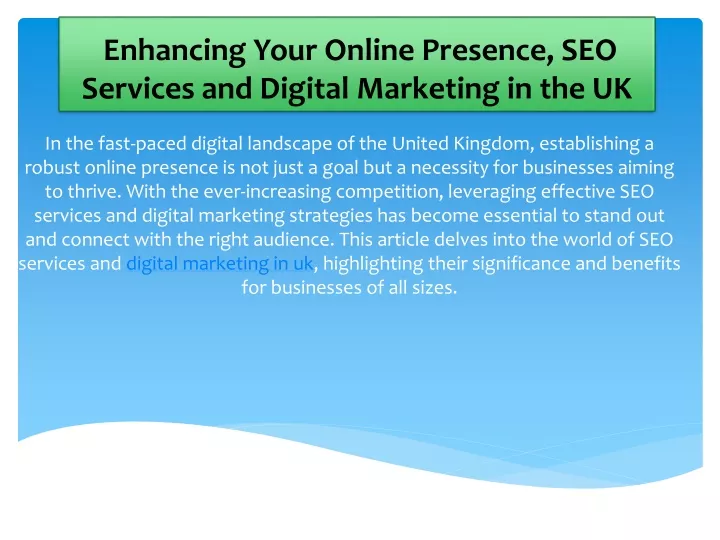 enhancing your online presence seo services and digital marketing in the uk