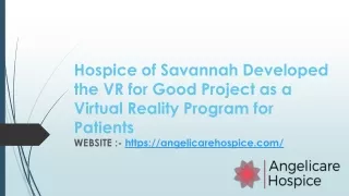 Hospice of Savannah Developed the VR for Good Project as a Virtual Reality Program for Patients
