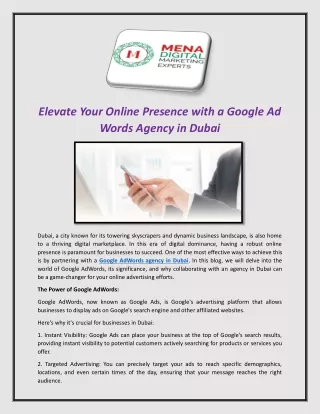 Elevate Your Online Presence with a Google Ad Words Agency in Dubai