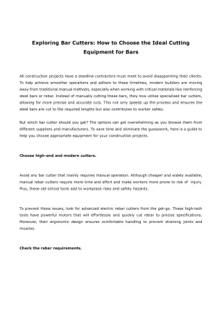 Exploring Bar Cutters How to Choose the Ideal Cutting Equipment for Bars