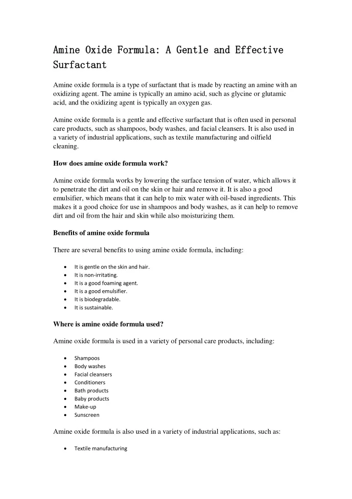 PPT - Amine Oxide Formula: A Gentle and Effective Surfactant PowerPoint ...