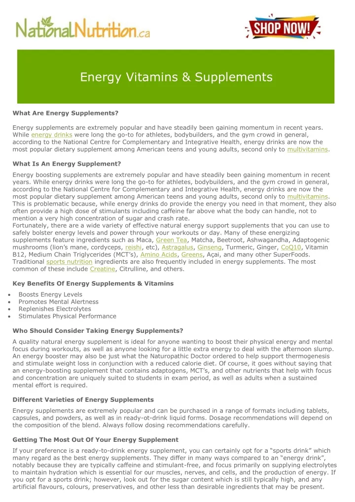 energy vitamins supplements