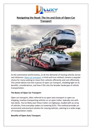 Open Auto Transport The Pros and Cons of This Popular Method