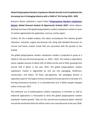 global polypropylene random copolymers market