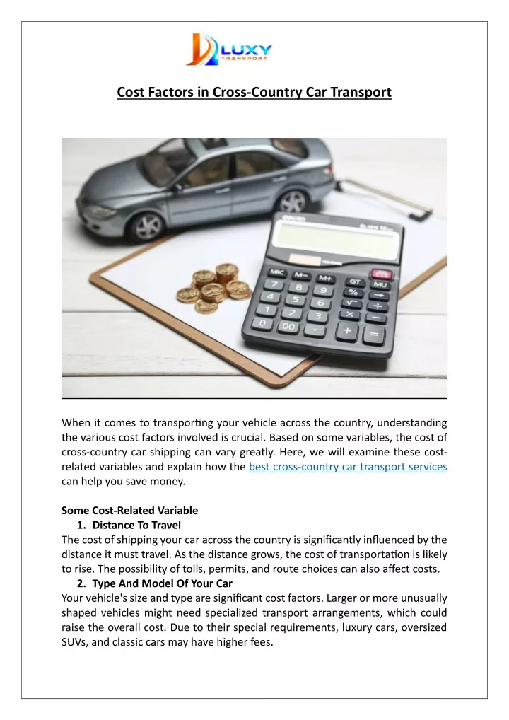 cost factors in cross country car transport