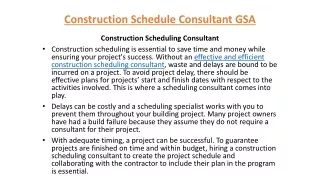 Construction Schedule Consultant GSA