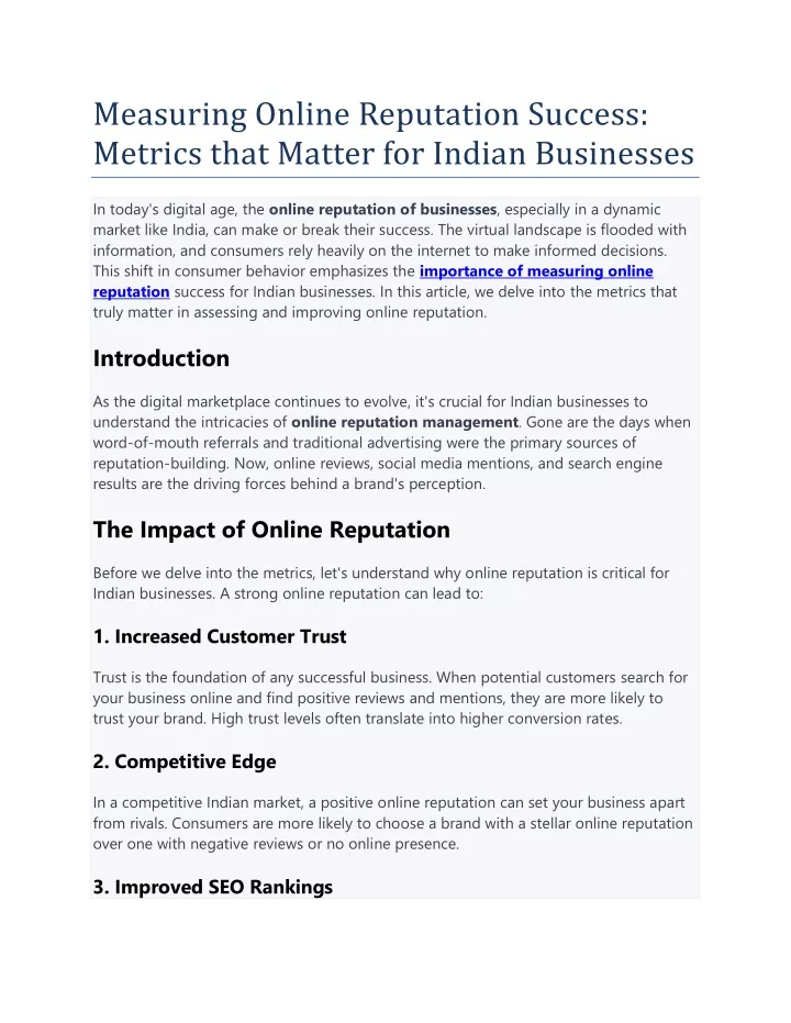 measuring online reputation success metrics that
