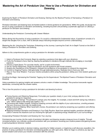Mastering the Art of Pendulum Use: Unlocking the Secrets of Pendulum Usage: Harnessing the Power of Pendulums: Navigatin