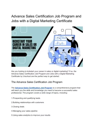 Advance Sales Certification Job Program and Jobs with a Digital Marketing Certificate