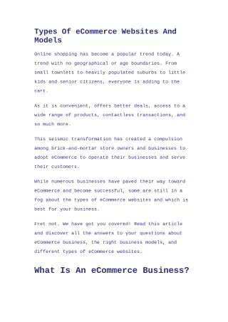 types of ecommerce websites and models