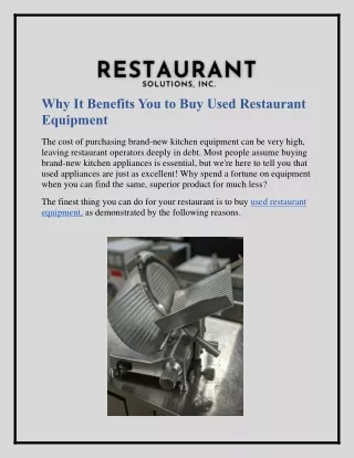 Why It Benefits You to Buy Used Restaurant Equipment