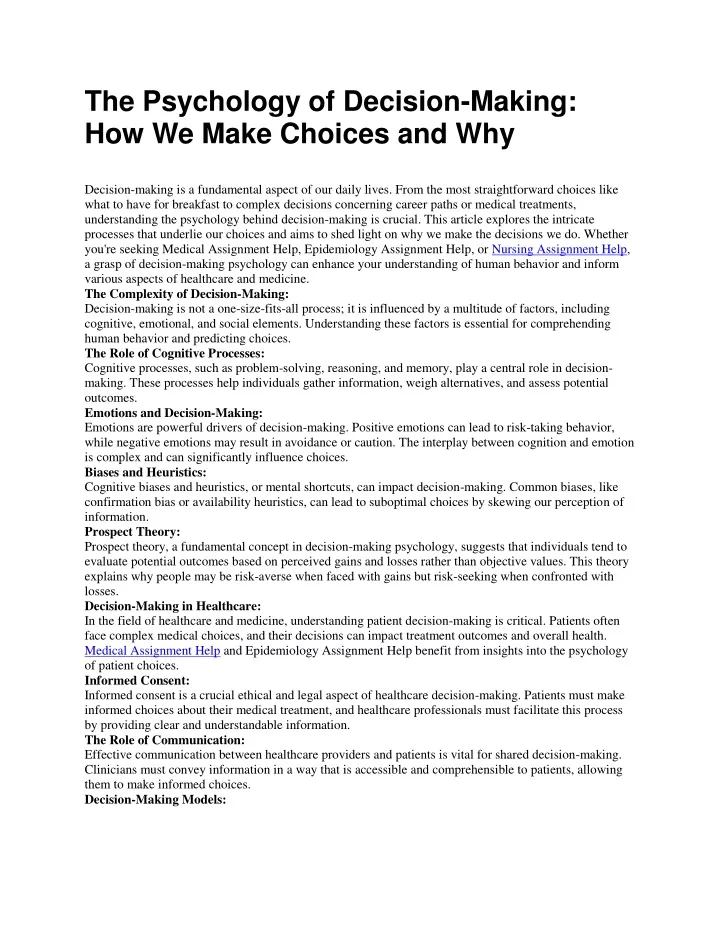 the psychology of decision making how we make