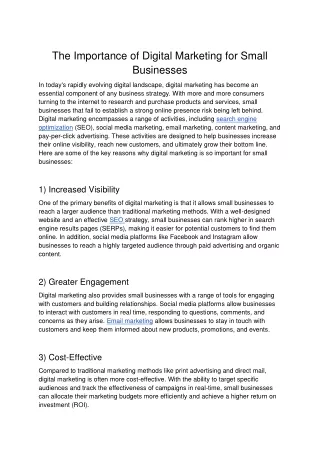 The Importance of Digital Marketing for Small Businesses