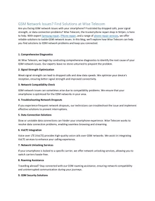 GSM Network Issues- Find Solutions at Wise Telecom