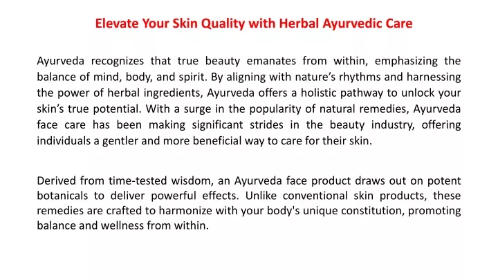 elevate your skin quality with herbal ayurvedic