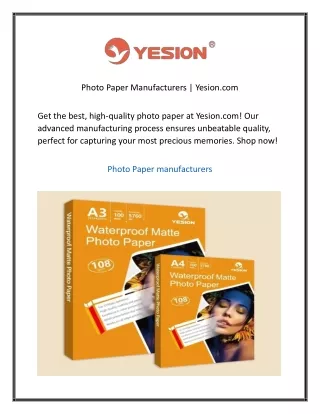 Photo Paper Manufacturers  Yesion