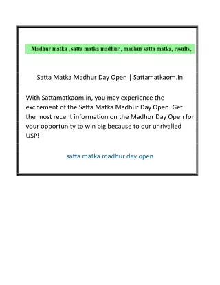 Satta Matka Madhur Day Open Sattamatkaom.in