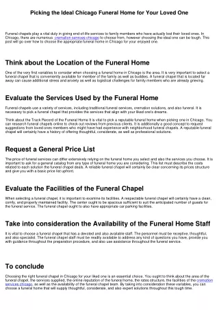 Picking the Perfect Chicago Funeral Chapel for Your Loved One
