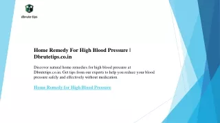 Home Remedy For High Blood Pressure  Dbrutetips.co.in